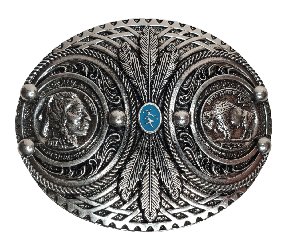 Montana Silversmiths Buckle 1937 Indian Head online Buffalo Nickle Flower Filigree VTG