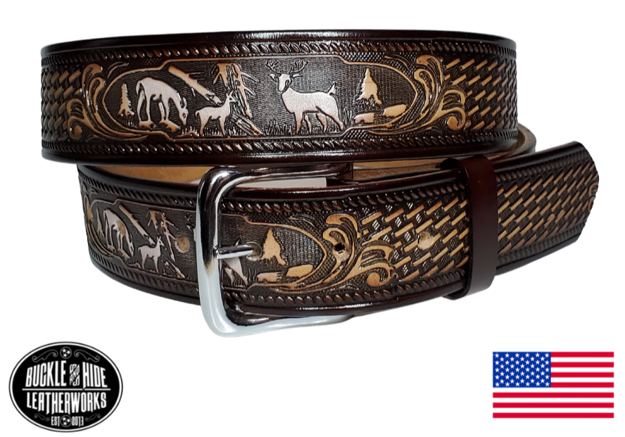 BC Belts Leather Belt Strap with Embossed Basket Weave Pattern