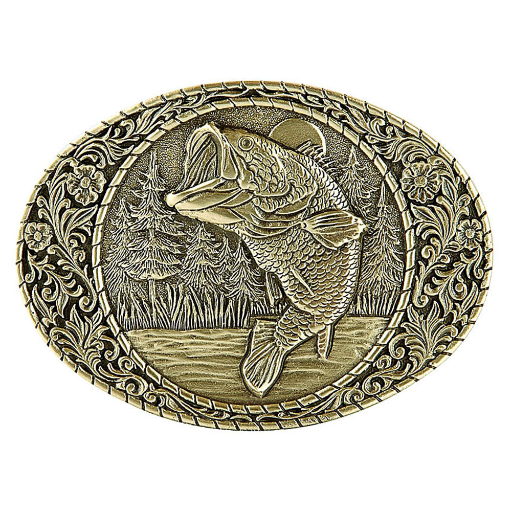 Bass Fishing Belt Buckle Buckle and Hide Leather LLC