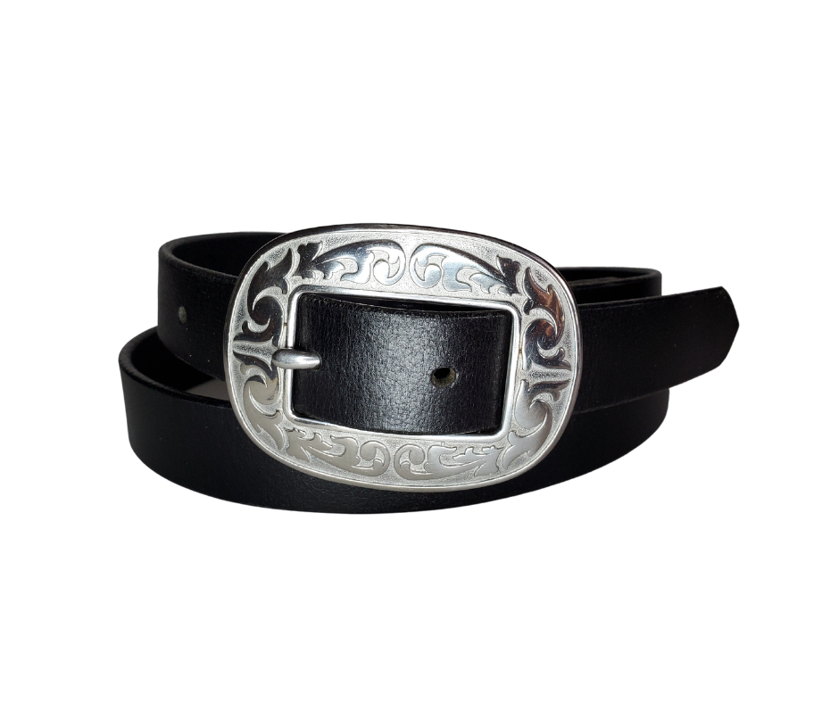 Black 2.25 Inch Wide Belt With Silver Buckle
