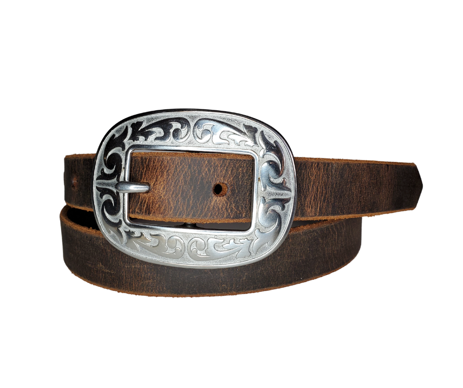 Two Pieces Belt (Narrow) - Brown & Dark Brown Oval Buckle / 42 US