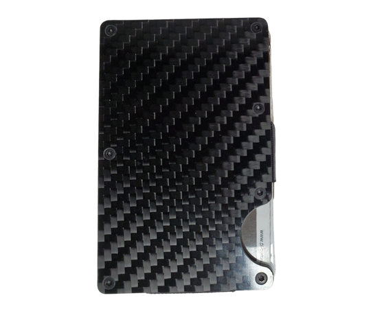 This 3D RFID Utility Wallet offers the perfect combination of durability, security, and convenience. Crafted from carbon fiber and secured with RFID technology, it can store up to 12 cards and features a push-notch for easy card access. A cash clip ensures your bills are kept safely and securely. . Minimalist features in a compact size. Available online and in our retail shop in Smyrna, TN, just outside of Nashville. Imported.