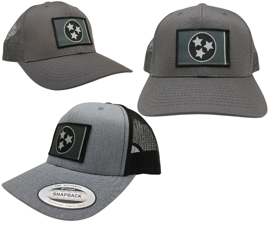 The three stars represent the three grand divisions of Tennessee: West, Middle and East. “They are arranged in such a way that not one star has prominence over the other. Sport your Tennessee support with our grey mesh cap featuring the iconic Tennessee Tri Star flag logo. Shop now at our Smyrna, TN store or online. Snap back adjustment.