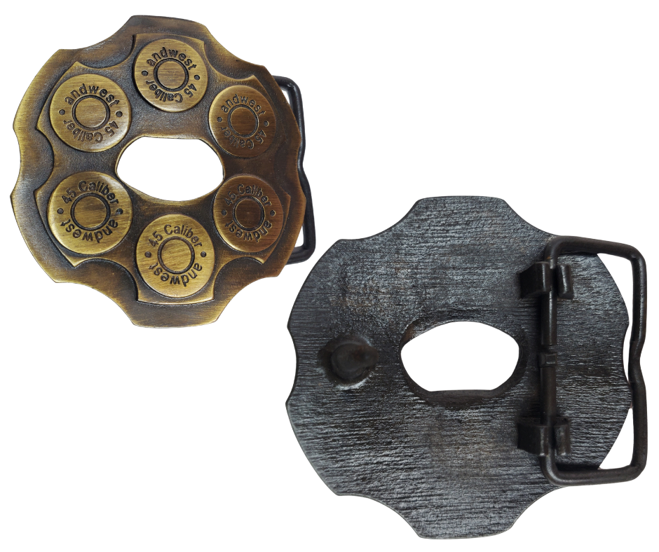 This Hammer 45 Belt Buckle boasts a Cylinder design in antique brass. The buckle makes a 2A statement and is compatible with belts up to 1 3/4" wide. At around 3" in diameter, it's conveniently located at our Smyrna, TN store, just a short trip from Nashville.