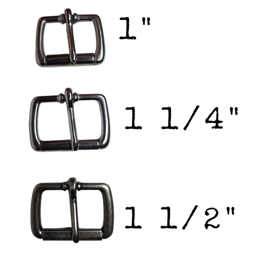 If you need a upgrade for your current belt or want a different look we have a selection of what we call Basic buckles. Stop in our shop in Smyrna, TN, just outside of Nashville. This is a Roller style which is great for belts with it's wider inside. Choose Stainless Steel for work belts or for a Heavy Duty look choose the Antique/VIntage.    Choose 1",1 1/4", 1 1/2"  Color - Antique Brass, Antique Nickel or Stainless Steel