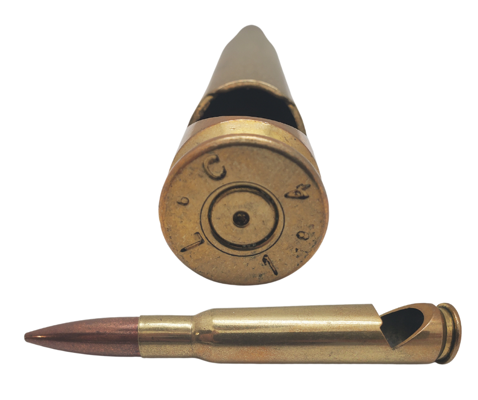 Open your Favorite beverage with a authentic BMG bottle opener. Made from "once-fired" 50 Caliber Military Bullet. Completely safe and ready to use. In stock at our Smyrna, TN shop just a short drive from Nashville.

5 1/2" in. length x 3/4" dia.