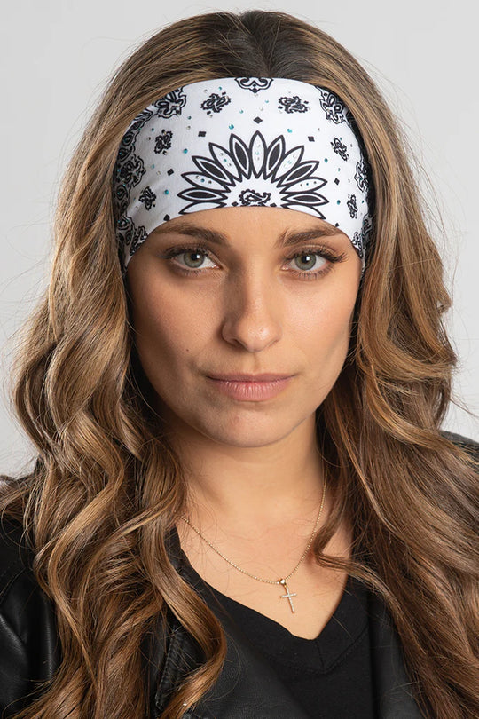 Slightly more narrow 3" Head Wraps/Bandz are the perfect fashion accessory to complement any outfit, while also keeping your hair in place on a windy day or during motorcycle rides. Made with high-tech spandex material, they can fit any size head. Choose from a variety of patterns to match your unique style or mood. Some are Blinged some are not. Visit our Smyrna TN shop, conveniently located near downtown Nashville.