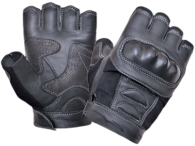 Made of Cowhide Men's NYLON/Leather Fingerless Gloves with Knuckle armor featuring a Adjustable Strap, Full Panel Coverage, Gel Padded Palm, Lightweight Interior Lining. Great for Motorcycle Rides, Delivery Workers or Outside Work. They are available in our shop just outside Nashville in Smyrna, TN.