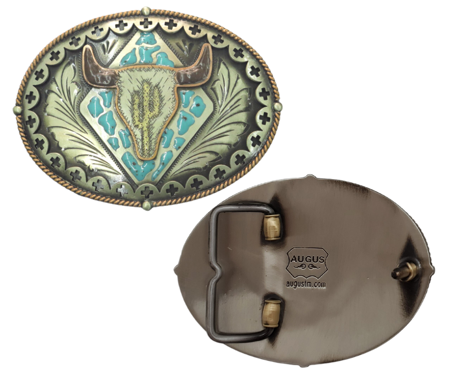 The Buffalo Plains buckle is handmade from German Silver (nickel and brass alloy) or iron metal base.&nbsp; &nbsp;Our products are all handcrafted. In order to give you the quality and long lasting final product we also plate each piece with copper, nickel and silver.&nbsp; to ensure the piece's long lasting qualities. Available at our Smyrna, TN shop just outside of Nashville. Made in Mexico by talented metal workers.&nbsp;