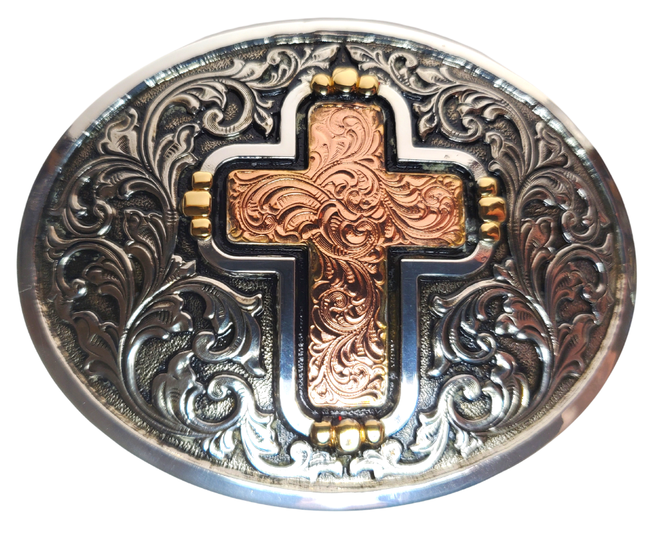 Named after the "classic hymn" you can show your faith with this Copper accented cross, western scroll design! This classic oval shape adds vibrant detail to any outfit, while making sure your faith remains on display. Don't shy away from your belief of Who died for you on the Cross! Measurement is approx. 2 1/2" tall by 3 1/2" wide. Shop online or come visit us in Smyrna, TN (just outside of Nashville)! Imported