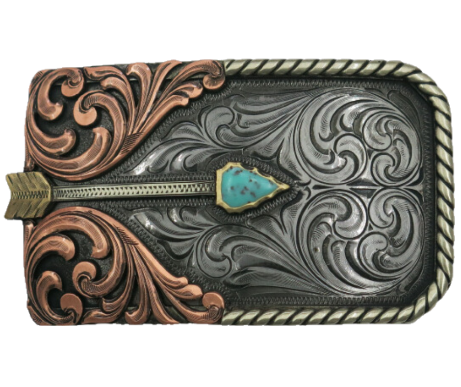 The Westwind Arrow belt buckle is made from German Silver(nickel and brass alloy)or iron metal base. These buckles have motifs made of copper, iron or brass and some are adorned with synthetic stones. In order to give you the quality and long lasting product. Available at our Smyrna, TN shop just outside of Nashville.