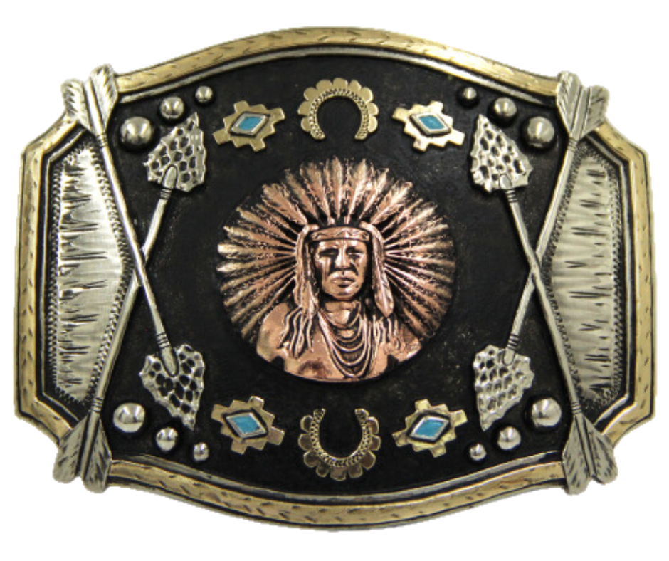 The Chief Red Arrow buckle is made from German Silver (nickel and brass alloy) or iron metal base. These buckles are all handcrafted and have motifs made of copper, iron or brass and some are adorned with synthetic stones. In order to give you the quality and long lasting final product&nbsp; Finally Available at our Smyrna, TN shop just outside of Nashville.