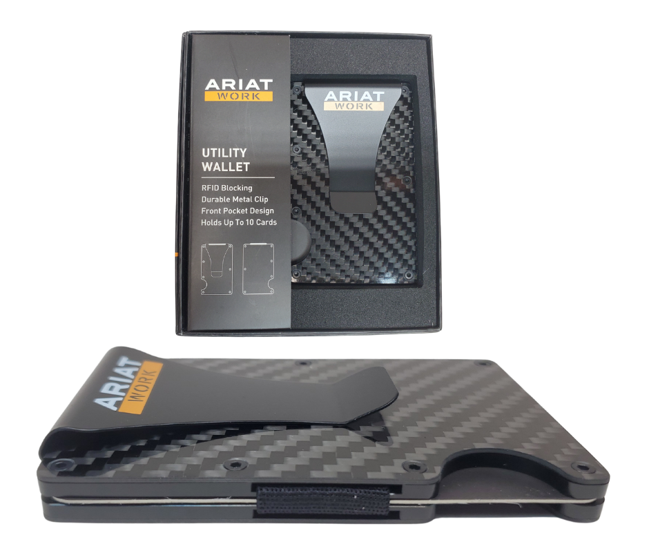 Ariat Carbon Fiber Money Clip Wallet


Durable Metal cash Clip, RFID Blocking
Front pocket design holds up to 10 Cards.

Perfect for the minimalist attitude
Available at our Smyrna, TN store a short drive from downtown Nashville