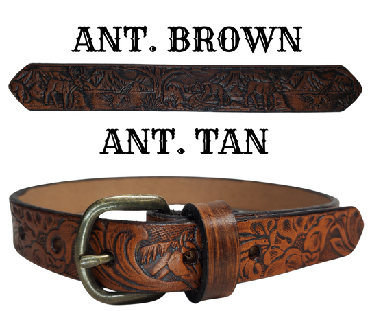 Our Baby NAME leather belts are just like the belts for dad or mom. Full grain American vegetable tanned cowhide approx. 1/8"thick. Width is 1" and includes Nickel plated or Antique Brass colored buckle. We Hand Finish and burnish these just like our adult belts. Made in our Smyrna, TN, USA shop. A SINGLE snap makes a easy buckle change if desired. Choose with or without name, if without name, design will cover entire length of belt. Made in our Smyrna, TN shop outside of Nashville