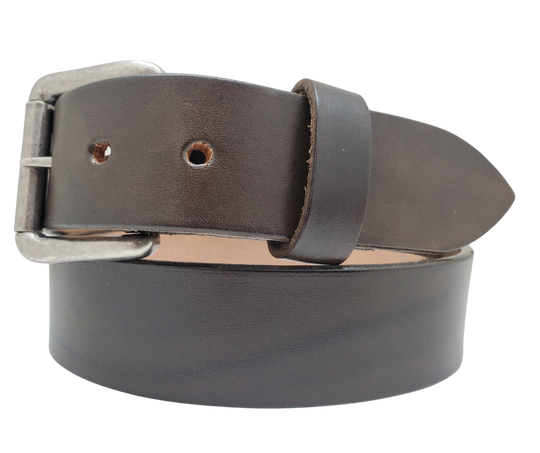 Great for The Office! This real Veg-Tan leather belt starts with a hand dyed 9-10oz (1/8"ish) leather belt strip. Comes with an Antique colored buckle that is snapped in for easy removal. It is handmade in our Smyrna, TN shop, which is located just outside of Nashville.