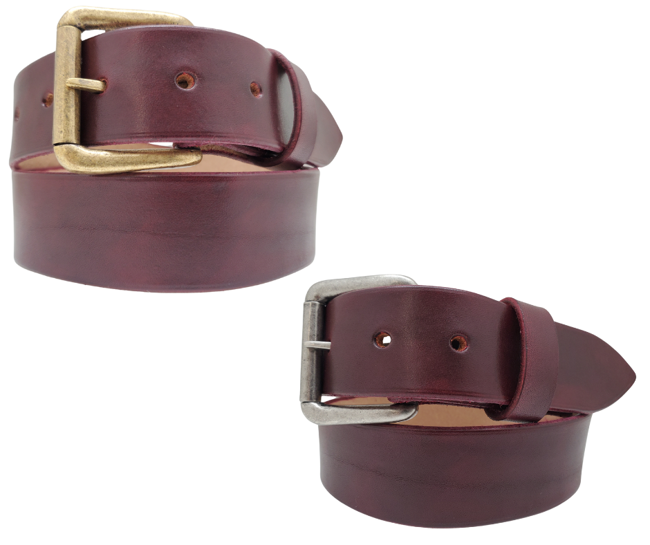 Great for The Office! This real Veg-Tan leather belt starts with a hand dyed 9-10oz (1/8"ish) leather belt strip. Comes with an Antique colored buckle that is snapped in for easy removal. It is handmade in our Smyrna, TN shop, which is located just outside of Nashville.