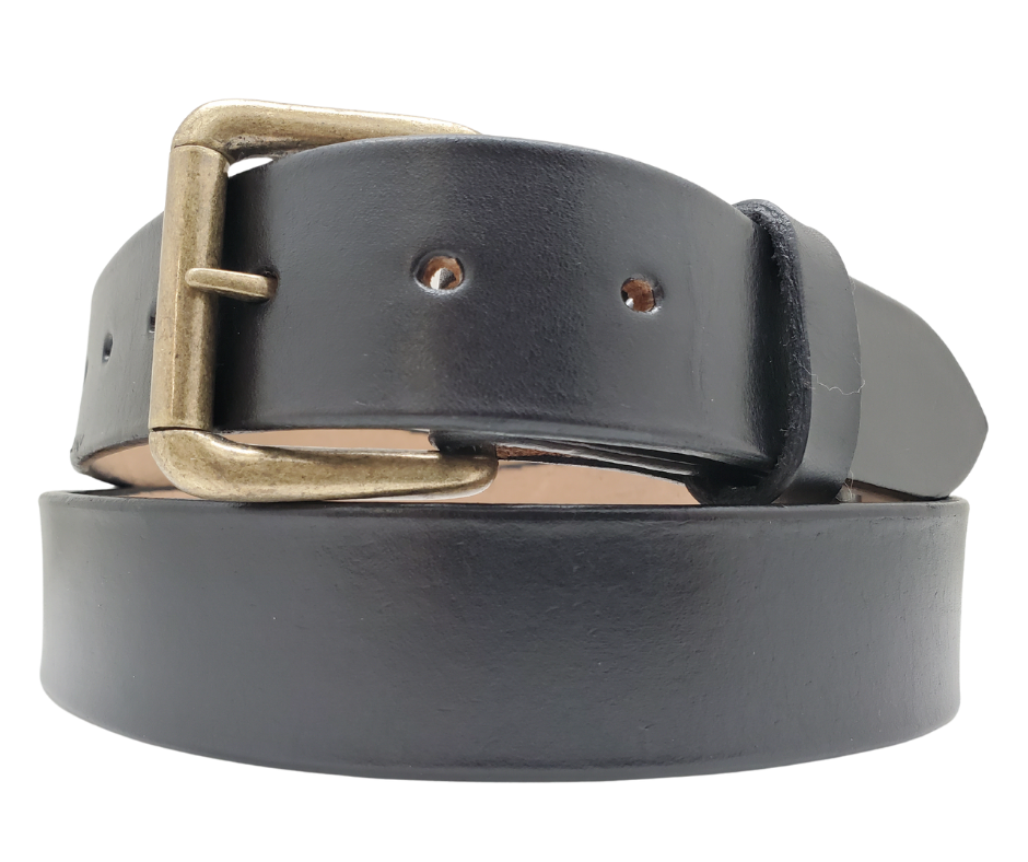 Great for The Office! This real Veg-Tan leather belt starts with a hand dyed 9-10oz (1/8"ish) leather belt strip. Comes with an Antique colored buckle that is snapped in for easy removal. It is handmade in our Smyrna, TN shop, which is located just outside of Nashville.