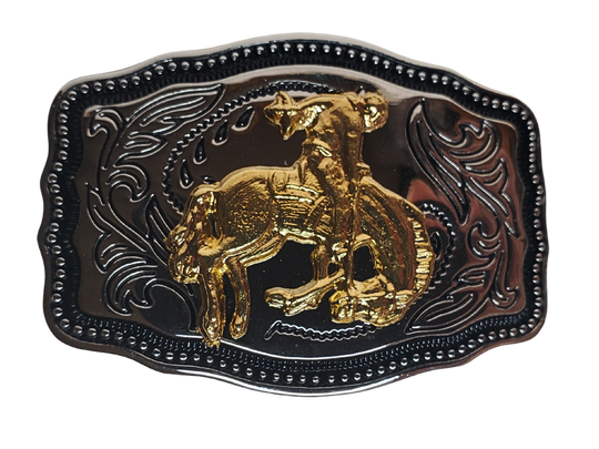 These western buckles are the perfect accessory for kids or adults who wear belts up to 1 1/4" wide. Adorned with a classic western scroll and featuring a gold motif set against a chrome background. Plus, they're compact at just 2 1/2" across by 1 3/4" wide! Shop online or visit our store in Smyrna, TN, near Nashville, to get yours.