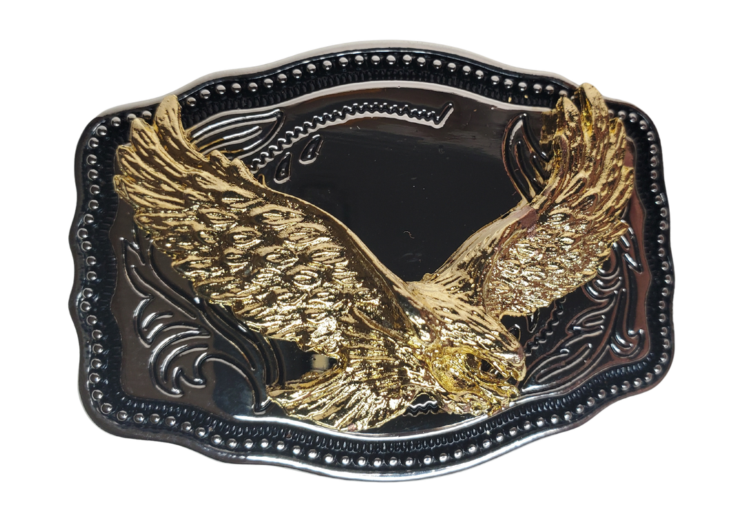 These western buckles are the perfect accessory for kids or adults who wear belts up to 1 1/4" wide. Adorned with a classic western scroll and featuring a gold motif set against a chrome background. Plus, they're compact at just 2 1/2" across by 1 3/4" wide! Shop online or visit our store in Smyrna, TN, near Nashville, to get yours.