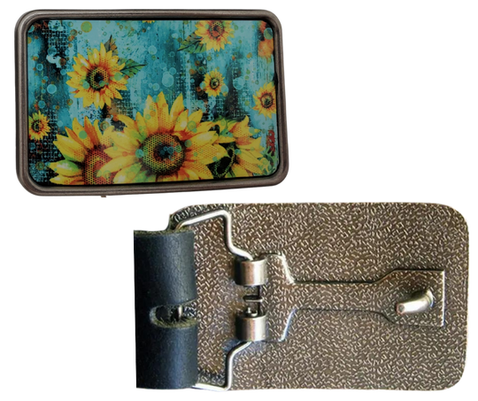 The Raining Daisies is one of most unique belt buckles that are completely metal (image area too) and are made to be durable and lasting! Lots of details in the image and slightly smaller than most of our buckle selection. Available at our Smyrna, TN shop a short ride from downtown Nashville.

Belt Buckle Measures: -3"x2"
Fits any snap belt up to 1 1/2"
Listing is for the belt buckle only &amp; does not include a belt strap.