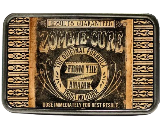 The Zombie Cure is one of most unique belt buckles that are completely metal (image area too) and are made to be durable and lasting! Lots of details in the image and slightly smaller than most of our buckle selection. Available at our Smyrna, TN shop a short ride from downtown Nashville.

Belt Buckle Measures: -3"x2"
Fits any snap belt up to 1 1/2"
Listing is for the belt buckle only &amp; does not include a belt strap.