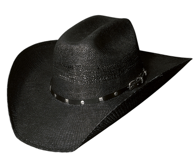 Looking for a lightweight and stylish hat for your next trip to the ranch? To show your inner Rip look no further than our Black Western Straw hat! Made from Bangora straw and featuring a wide 4" brim, this hat will keep you cool and comfortable all day long. Swing by our retail shop in Smyrna, TN, just outside of Nashville, and pick one up for your next steakhouse outing. Sizes:&nbsp; &nbsp;7 - 7 1/8 - 7 1/4 - 7 3/8 - 7 1/2&nbsp;