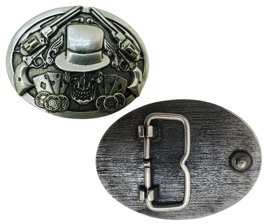 Embrace adventure by donning your top hat, strapping on your six shooter, and venturing back to the Wild West, perhaps to Tombstone or Dodge City, where you can challenge yourself with a game of Black Jack, also known as 21. As Doc Holiday once said, "I thought we were friends," let this antique finished buckle transport you to that thrilling era. Measuring approximately 3"x 4", it fits belts up to 1 1/2" and can be found at our Smyrna, TN location, just a short ride from Nashville, TN.