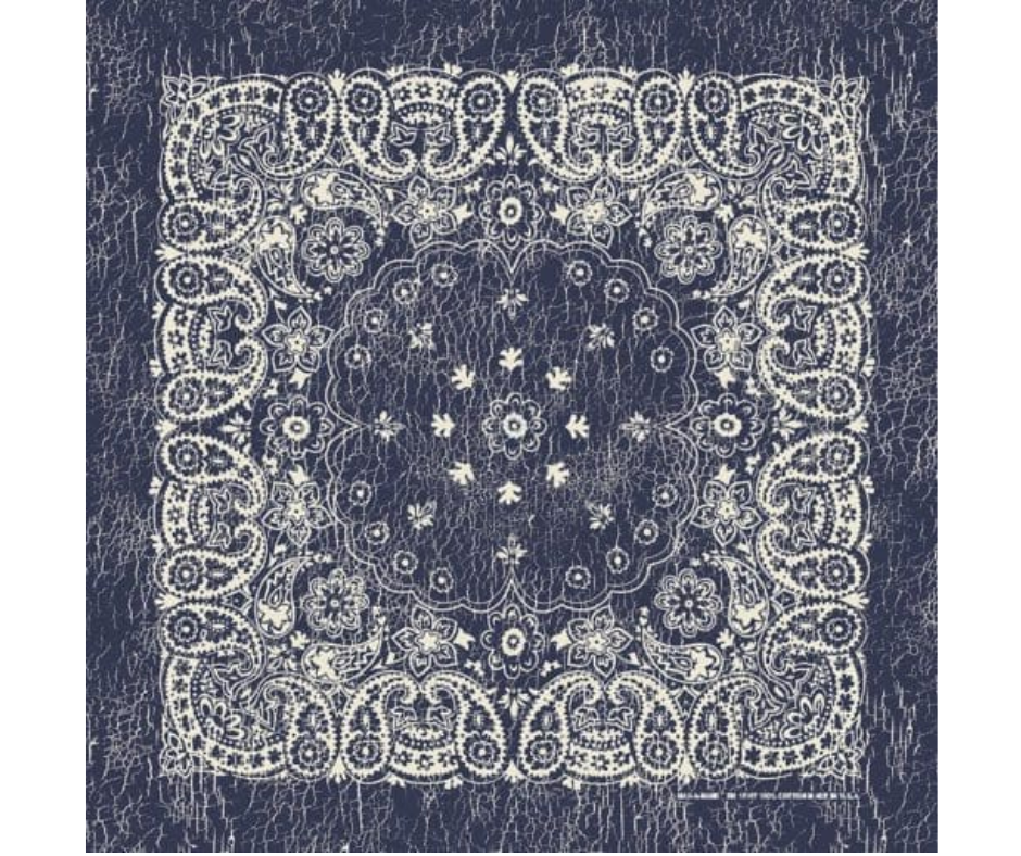 Rustic Paisleys are a updated look to the traditional bandana. Same pattern style just with a Distressed twist on the pattern. Imported (One Sided Print Only) in 22"x 22".&nbsp;Bandannas have been around for over 75 years and are still a staple in culture whether it's a farmer, a MC, or a Rock star.