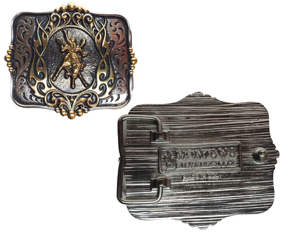 Celebrate rodeo spirit with this stunning Montana Silversmiths antiqued silver Bucking Bronc buckle! Its intricate western scroll pattern will draw eyes your way, while its standard 1.5 belt swivel makes it easy to accessorize. Find it at our Smyrna, TN shop,