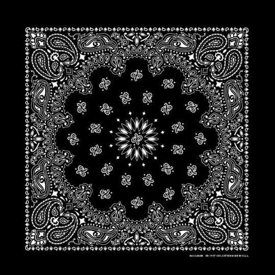 We stock traditional 100% Cotton for a soft and comfortable feel. Made in the USA and approx. 22" x 22", they feature a trademark Paisley design. Bandanas have been around for over 75 years and are still a staple in culture whether it's a farmer, MC, or a Rock star.