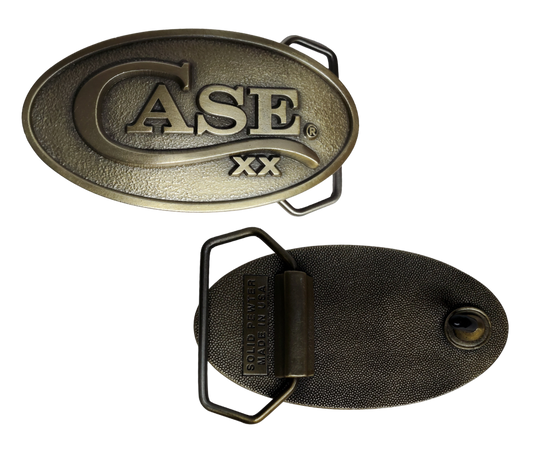 This CASE XX buckle in Antique Brass is the perfect complement for a 1 1/2" belt. Its oval shape has a subtle profile, with dimensions of approx. 3 7/8" wide and 2 1/2" tall. This buckle is proudly made in the USA and is available to purchase from our Smyrna, TN shop.