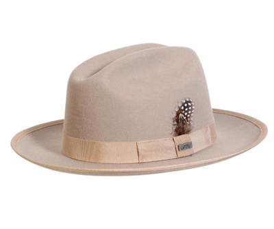 The Axe Western Hat is a silverbelly-style wool hat, with a classic western cattleman crown, and a slight upturned brim. This hat is a stylish blend of city and western, and can be dressed up for a night on the town just as easily as it can turn it down on a front porch with a guitar.&nbsp;&nbsp;Features a bound edge brim, and grosgrain band with a feather accent. Find it in our retail shop in Smyrna, TN, located just outside of Nashville in sizes S-XL.