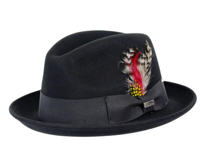 Take a trip back in time with our Unisex Detroit fedora, a classic Black 20's style wool hat. Made from 100% Australian Wool, this hat features a 2" brim and 4" crown height. Find it in our retail shop in Smyrna, TN, located just outside of Nashville in sizes S-XL.