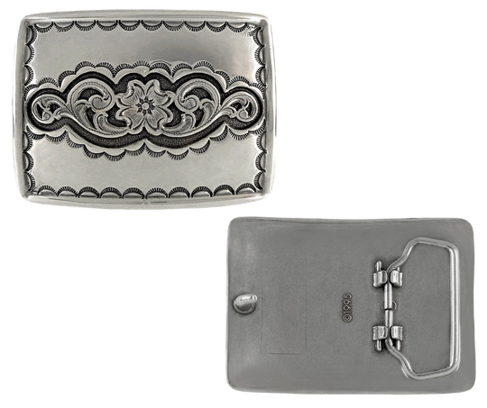 Bring iconic Western style to your outfit with this classic belt buckle. Works with any leather snap-on belt from this site, or make your own for a custom look. Measurement: 3 1/8" x 2 3/8"; Fits 1 1/2" belts. Featuring an antique-plated zinc finish! Pick yours up at our Smyrna,TN shop a short ride from downtown Nashville!