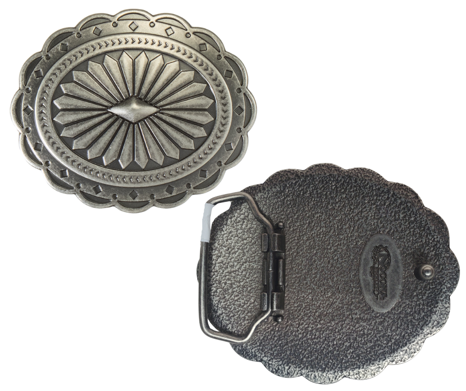 This Spanish-inspired "Concha" buckle from Nocona is an Arizona/New Mexico classic. Antiqued to vintage perfection, it's 2 1/2" tall by 3" wide for belts up to 1 1/2". Get yours at our shop in Smyrna, TN (or Nashville's back door) or online . Imported