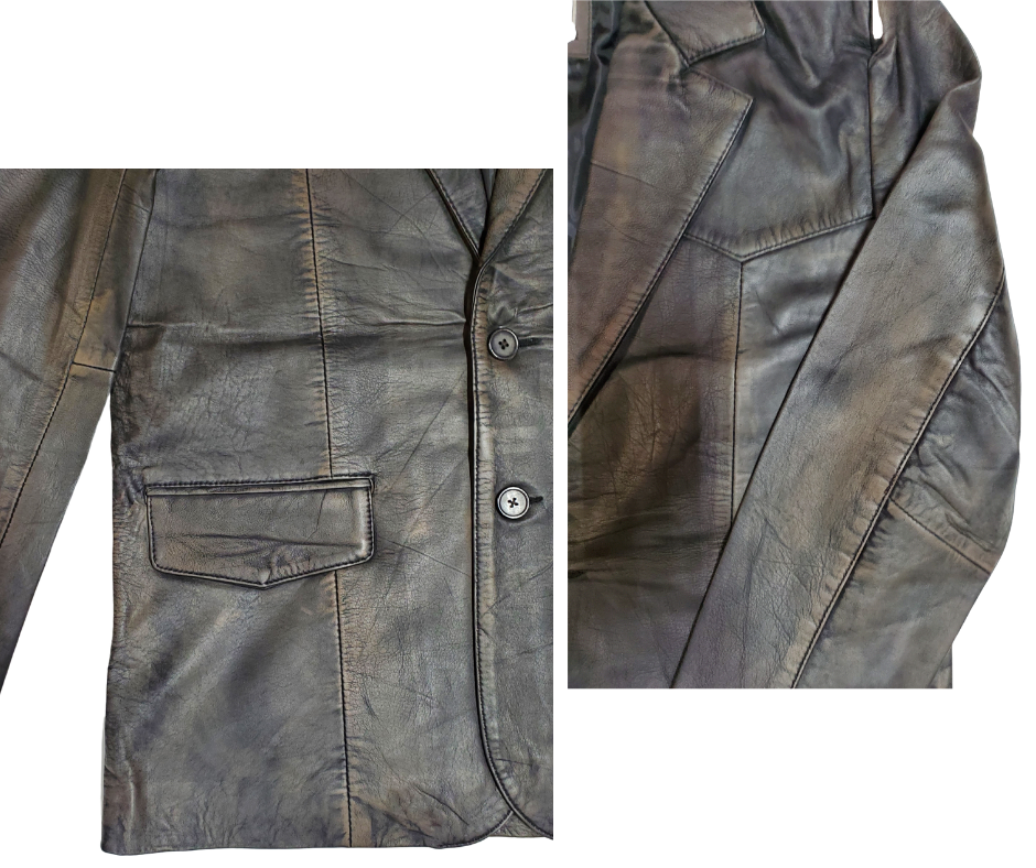 The "Carson is a butter-soft Distressed Brown Leather blazer Jacket for men is delicately distressed in a rich brown hue. Its two pockets are thoughtfully designed for convenient storage, and it is proudly presented in-store at our Smyrna TN shop, located in close proximity to Nashville. Offering luxury and refinement, this piece is sure to leave an unforgettable impression.&nbsp;Sizes S-3XL.