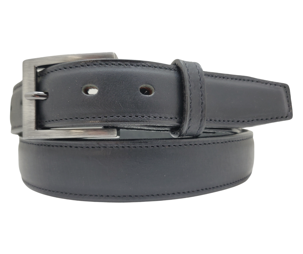 We get all types of people in our shop and we like to offer a variety of Classic Styled Leather belts. This Casual Dress Belt features a Feathered edge and tip, edge stitching, and a Antique Silver buckle. Layered Leather NO fillers Proudly handcrafted in the USA in a versatile 1 1/4" width. Available at our Smyrna, TN shop just outside Nashville.