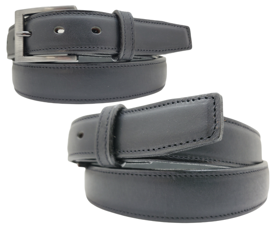 We get all types of people in our shop and we like to offer a variety of Classic Styled Leather belts. This Casual Dress Belt features a Feathered edge and tip, edge stitching, and a Antique Silver buckle. Layered Leather NO fillers Proudly handcrafted in the USA in a versatile 1 1/4" width. Available at our Smyrna, TN shop just outside Nashville.