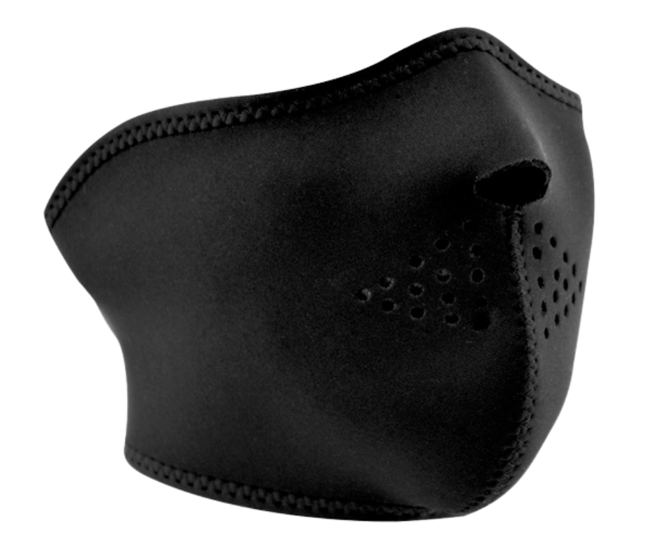 Half Neoprene Face Mask features bottom coverage of the face and ears with stretchy, warm and water resistant neoprene. It has a black stretch nylon trim, hook/loop tabs allows for adjustability and ensures great fit, and can even be lengthened with our Neoprene Extension Piece (sold separately).&nbsp; Can be used with or without a helmet. One size fits most.&nbsp;Stocked at our Smyrna, TN shop a cool ride from Downtown Nashville. Sizes: OSFM. Available at our Smyrna, TN shop just outside of Nashville.