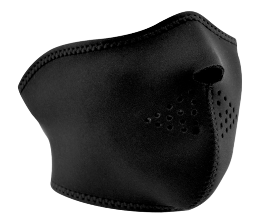 Half Neoprene Face Mask features bottom coverage of the face and ears with stretchy, warm and water resistant neoprene. It has a black stretch nylon trim, hook/loop tabs allows for adjustability and ensures great fit, and can even be lengthened with our Neoprene Extension Piece (sold separately).&nbsp; Can be used with or without a helmet. One size fits most.&nbsp;Stocked at our Smyrna, TN shop a cool ride from Downtown Nashville. Sizes: OSFM. Available at our Smyrna, TN shop just outside of Nashville.