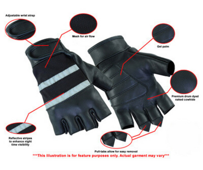Fingerless Reflective Leather Riding Gloves