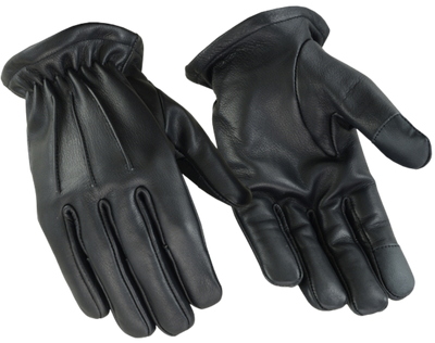 Men’s Short style water resistant glove made with premium drum dyed Aniline cowhide, touch screen finger tips, plain palm, elastic wrist back for secure fit and classy 3 seam design.,&nbsp; Available in XS-3X sizing. Available for purchase in our retail shop in Smyrna, TN, just outside of Nashville.&nbsp;
