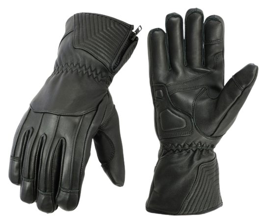 Waterproof Leather Gauntlet Riding glove made in premium aniline drum dyed naked goat featuring high performance insulated liner for extra warmth, zipper &amp; expansion joints to allow easy entry to the gloves and a snug fit. With Gauntlets you are able to have your jacket sleeves up into glove to keep cold air&nbsp; from going up your sleeves. Available in XS-3X sizing. Available for purchase in our retail shop in Smyrna, TN, just outside of Nashville.&nbsp;