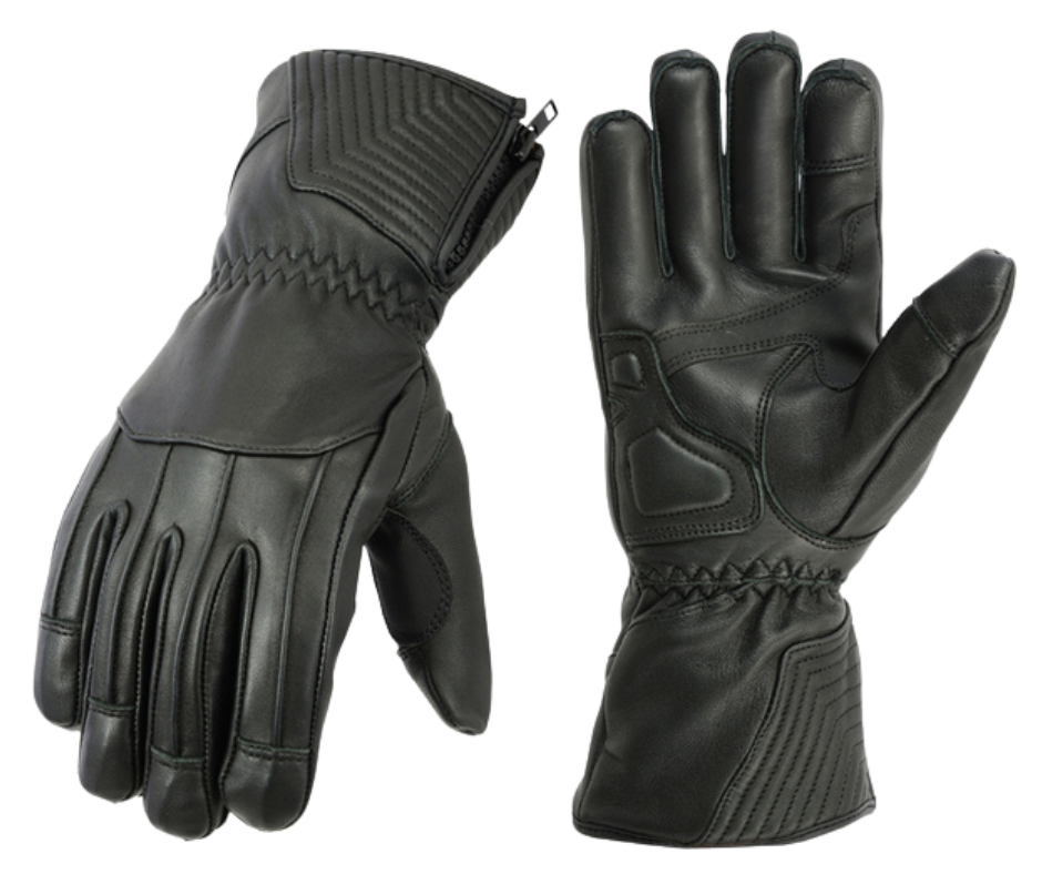 Waterproof Leather Gauntlet Riding glove made in premium aniline drum dyed naked goat featuring high performance insulated liner for extra warmth, zipper &amp; expansion joints to allow easy entry to the gloves and a snug fit. With Gauntlets you are able to have your jacket sleeves up into glove to keep cold air&nbsp; from going up your sleeves. Available in XS-3X sizing. Available for purchase in our retail shop in Smyrna, TN, just outside of Nashville.&nbsp;