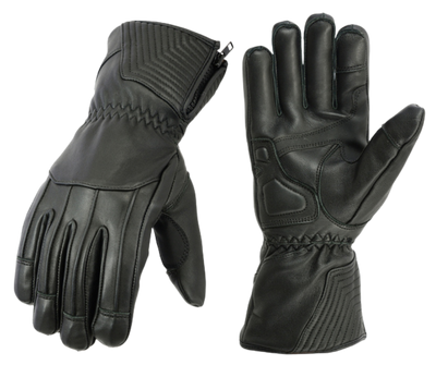 Waterproof Leather Gauntlet Riding glove made in premium aniline drum dyed naked goat featuring high performance insulated liner for extra warmth, zipper &amp; expansion joints to allow easy entry to the gloves and a snug fit. With Gauntlets you are able to have your jacket sleeves up into glove to keep cold air&nbsp; from going up your sleeves. Available in XS-3X sizing. Available for purchase in our retail shop in Smyrna, TN, just outside of Nashville.&nbsp;