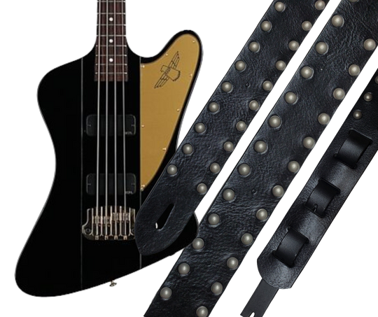 Metal and Leather have been staple for years in Rock music and accessories!  "This 2" wide Guitar Strap is a nod to that classic influence. It's made from 1/8" thick Classic Black Pebble Grain Cowhide and after some gig's it'll look like you bought in a Vintage shop. The classic adjustment style goes from approx. 42" to 56" at it's longest . Made just outside Nashville in our Smyrna, TN. shop. It will need a bit of time to "break in" but will get a great patina over time. 