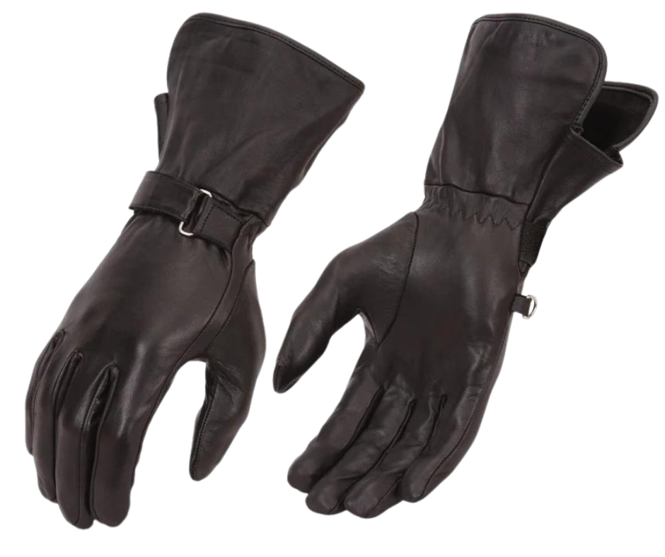 Women's Motorcycle Leather Gauntlets Gloves&nbsp;are great for cold weather riding, with a long cuff to keep the wind out of your sleeves. The gloves are lightweight, and lined, naked cowhide with an adjustable wrist strap. Ride over to Smyrna, TN a short ride from downtown Nashville and take a look.  Naked Cowhide&nbsp; Lightweight Lined Adjustable wrist strap