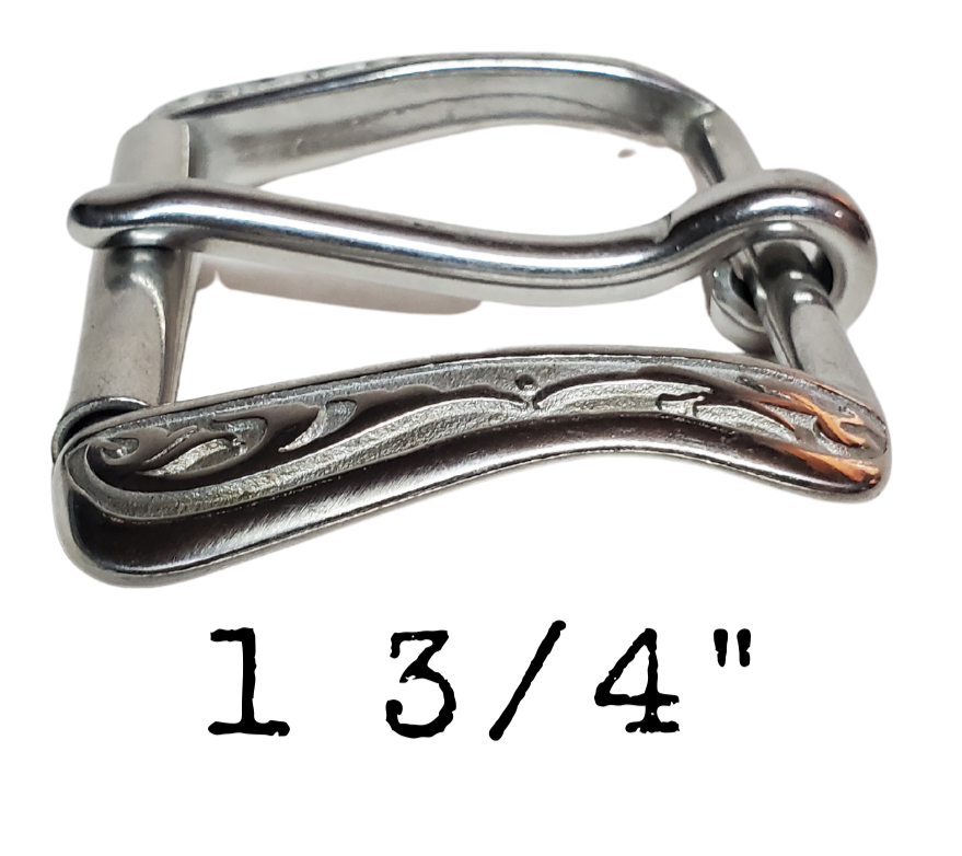 If you need a upgrade for your current belt or want a different look we have a selection of what we call Basic buckles. Stop in our shop in Smyrna, TN, just outside of Nashville. This is a Heavy duty Roller with a Western attitude. Great for heavy work belts.   Color - Stainless Steel ,1 3/4" width