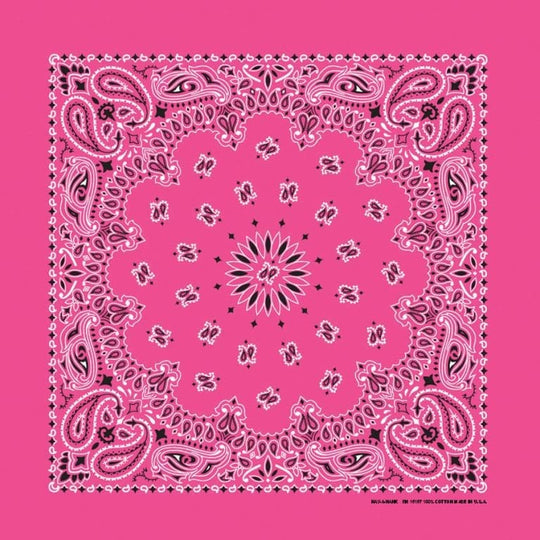 We stock traditional 100% Cotton for a soft and comfortable feel. Made in the USA and approx. 22" x 22", they feature a trademark Paisley design. Bandanas have been around for over 75 years and are still a staple in culture whether it's a farmer, MC, or a Rock star.