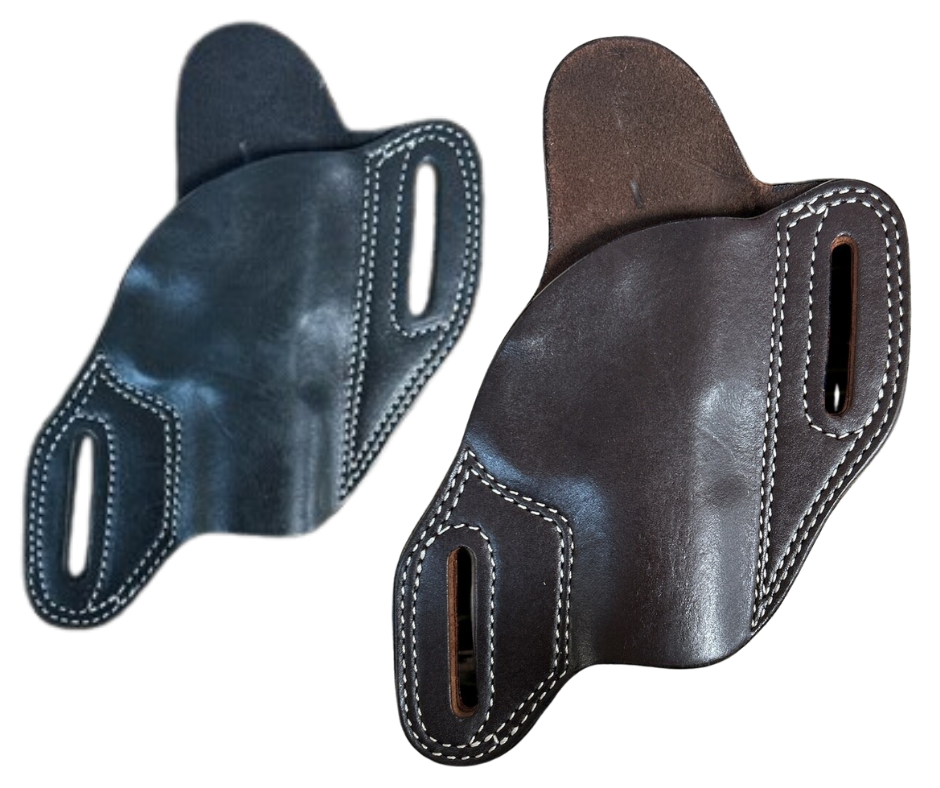 The Leather Canted Belt Holster is a popular choice for everyday carry. Crafted with all leather and a canted angle, this holster offers convenience and style. Designed for a right-hand draw and compatible with most 1911 frames, it also features belt slots that can accommodate up to a 2" wide belt. Choose from Black, Brown, or Basket weave at our local shop in Smyrna, TN.